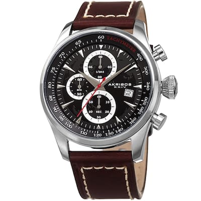 Akribos XXIV Men's Chronograph Brown Leather Stitched Strap Watch