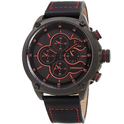 Joshua & Sons Men's Chronograph Stitched Black Leather Strap Watch