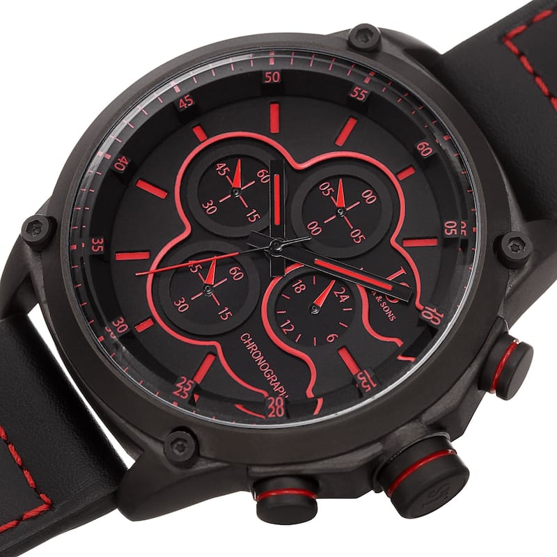 Joshua & Sons Men's Chronograph Stitched Black Leather Strap Watch
