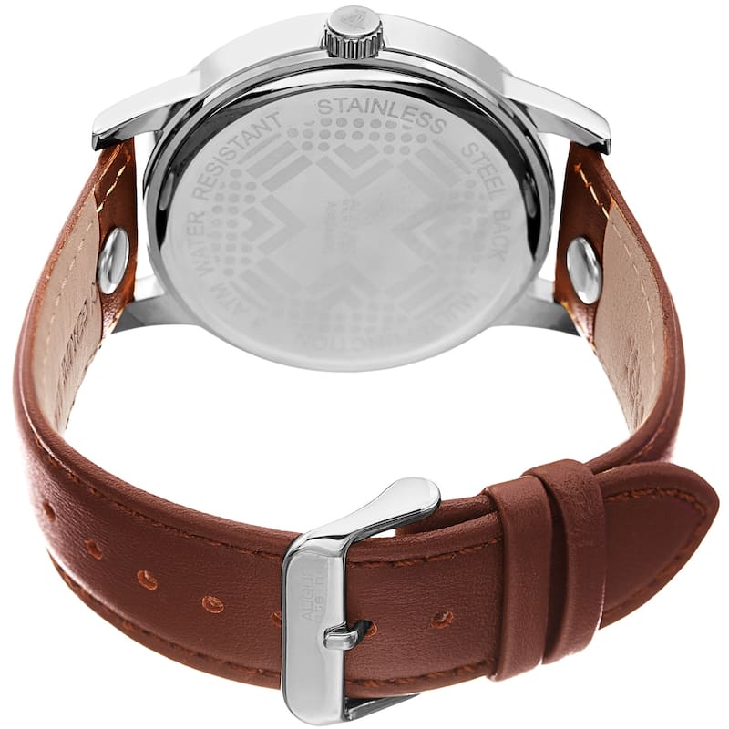 August Steiner Men's Date 24 Hour Pilot Style Retrograde Brown Leather Strap Watch