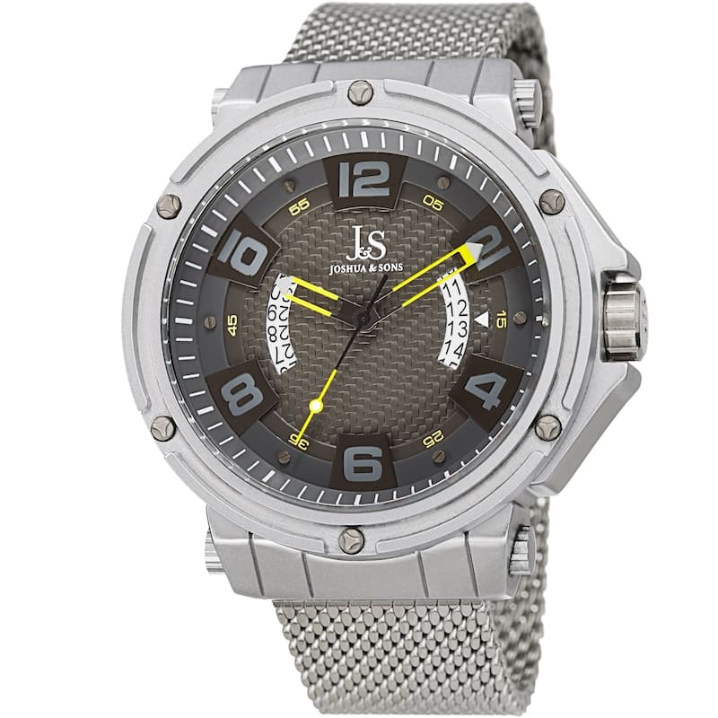 Joshua & Sons Men's Date Wheel Silver-Tone Mesh Strap Watch