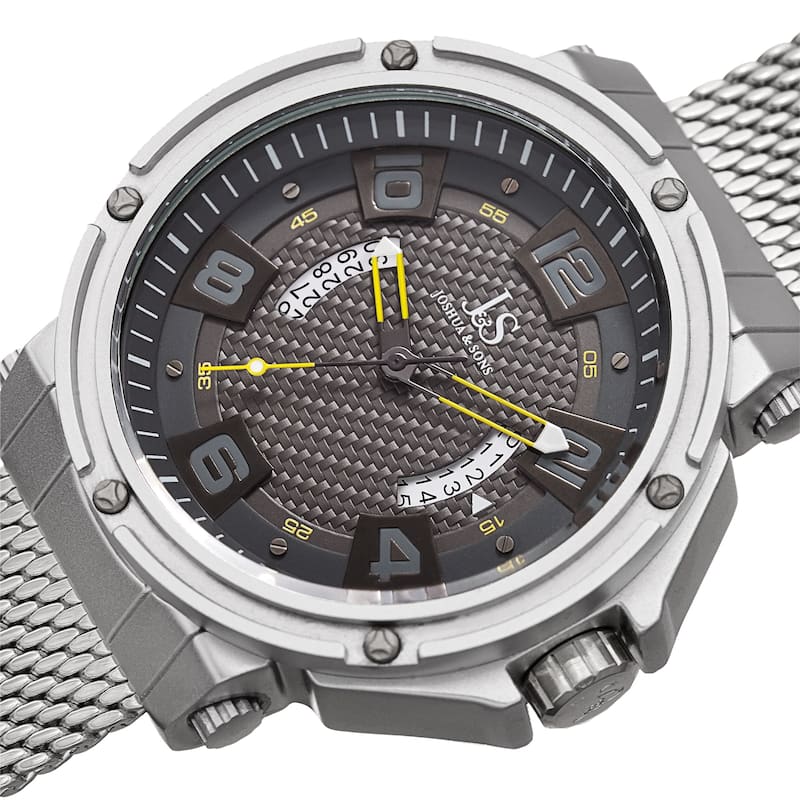 Joshua & Sons Men's Date Wheel Silver-Tone Mesh Strap Watch