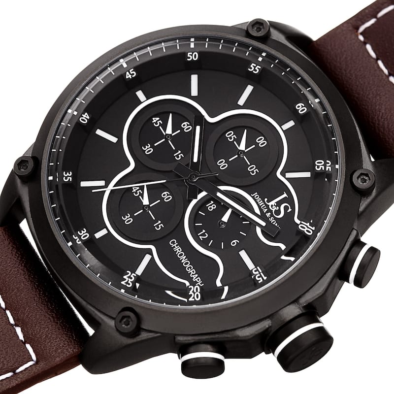 Joshua & Sons Men's Chronograph Stitched Brown Leather Strap Watch