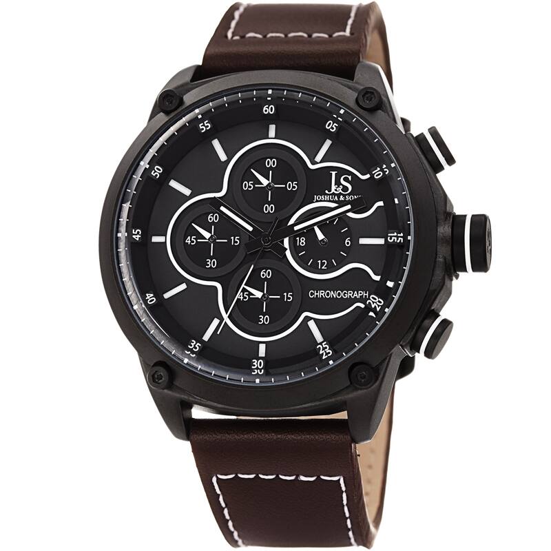 Joshua & Sons Men's Chronograph Stitched Brown Leather Strap Watch