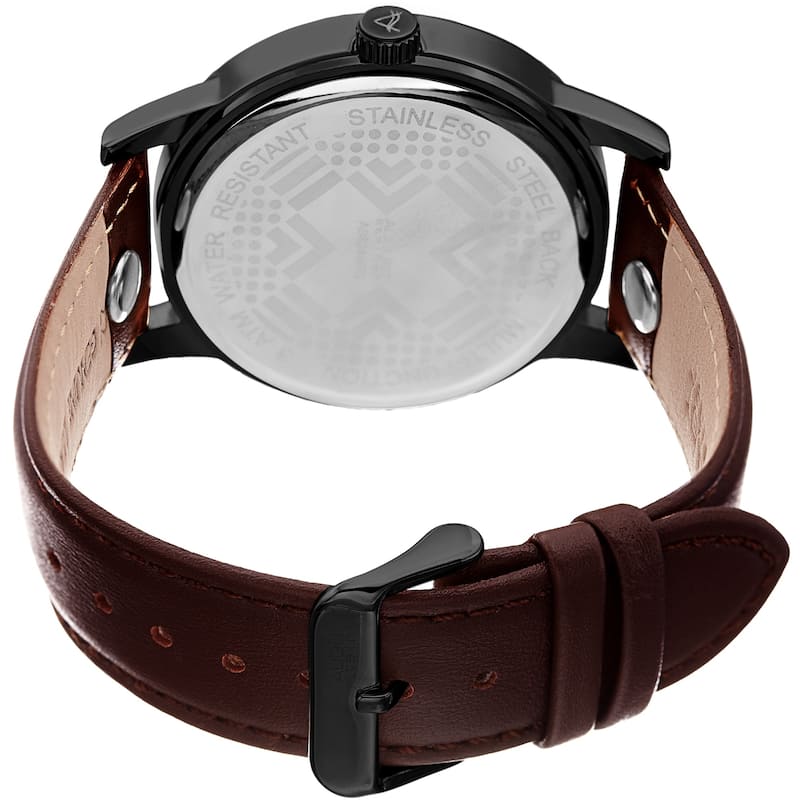 August Steiner Men's Date 24 Hour Pilot Style Retrograde Brown Leather Strap Watch