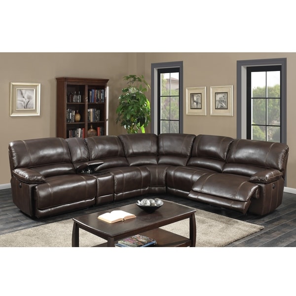 Olivia Transitional 6-Piece Dark Brown Power Recline/ Charging Sectional Sofa. Opens flyout.