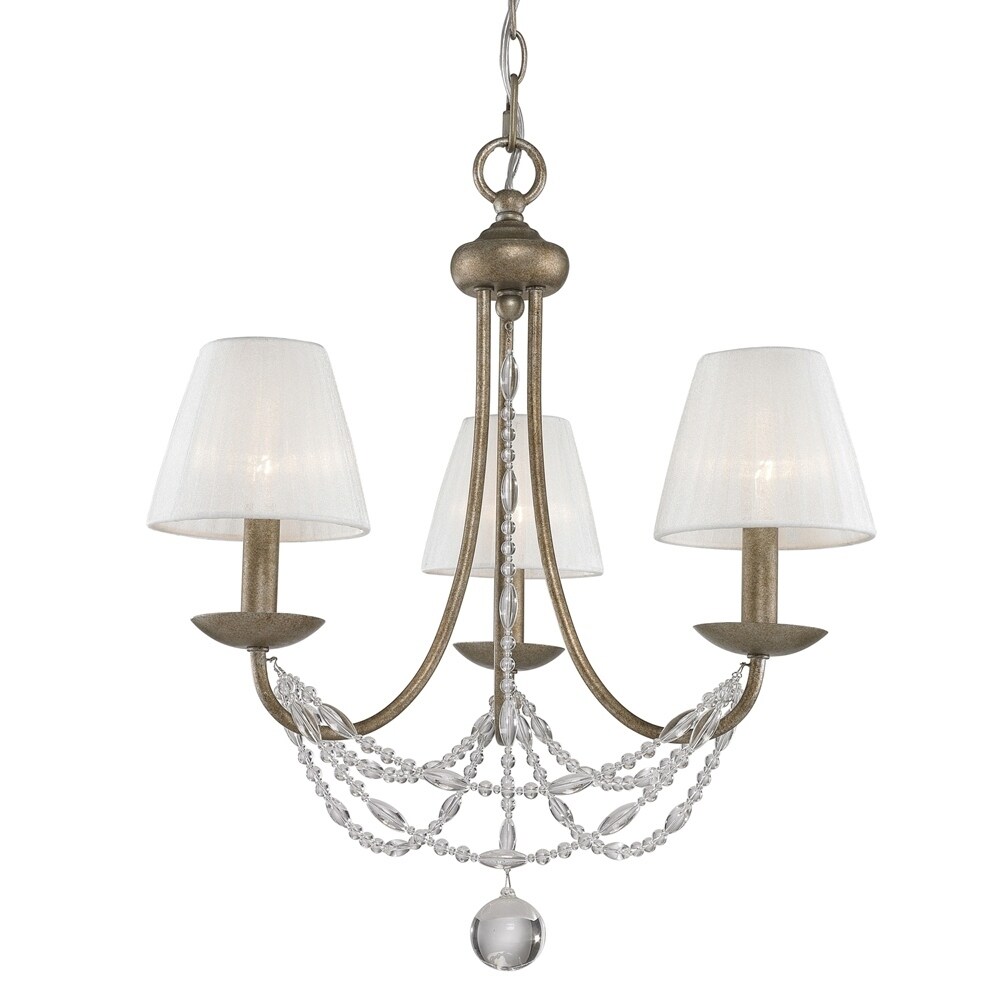 Mirabella 3-Light Mini Chandelier in Golden Aura with Pearl Chiffon Shade - Gold - Chandeliers For Bedrooms by Overstock.com