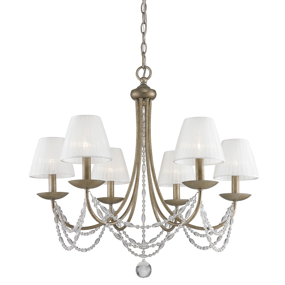 Mirabella 6-Light Chandelier in Golden Aura with Pearl Chiffon Shade - Gold - Chandeliers For Bedrooms by Overstock.com