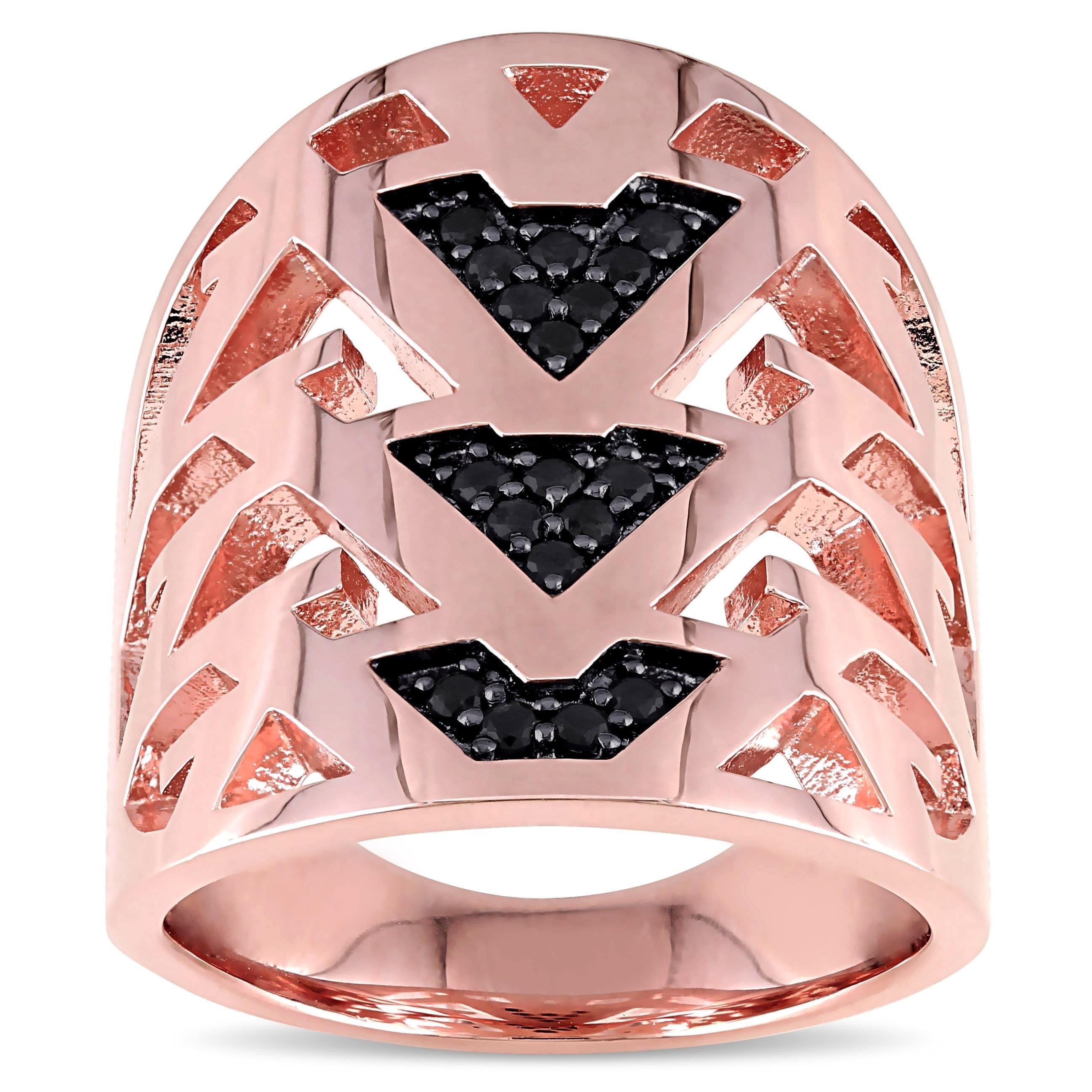 V1969 Italia Black Sapphire Openwork Ring in Rose Gold Plated Sterling  Silver