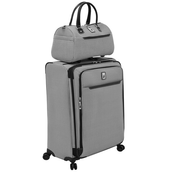 london fog luggage black and white houndstooth