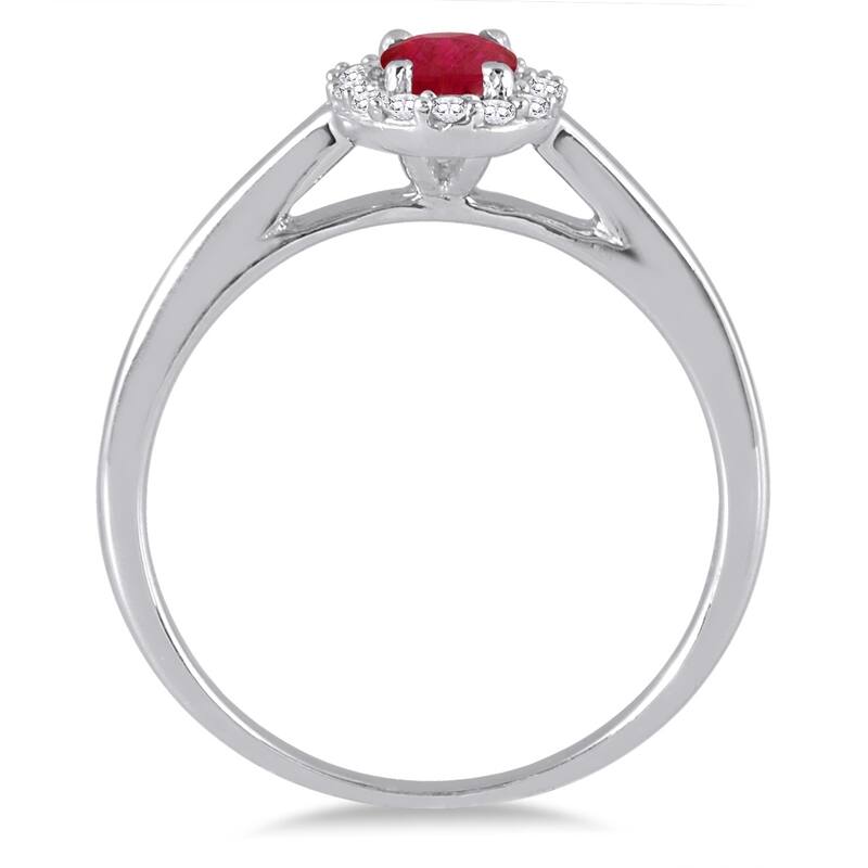 6x4MM Oval Shape Ruby and Diamond Halo Ring in 10K White Gold