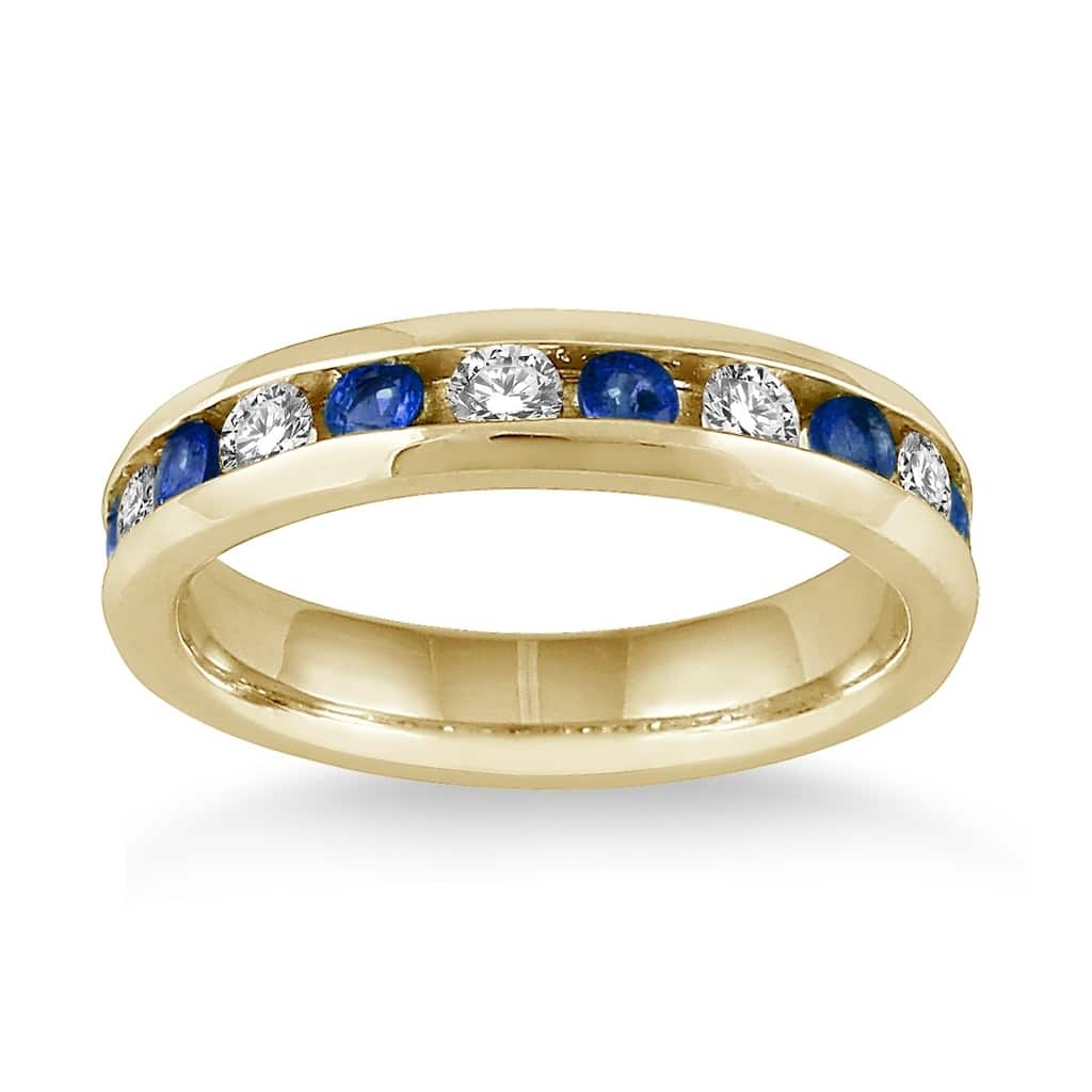 3/4 Carat Sapphire and Diamond Band in 14k Yellow Gold