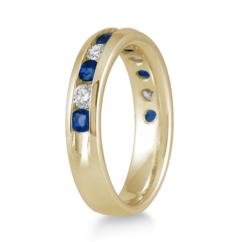 3/4 Carat Sapphire and Diamond Band in 14k Yellow Gold