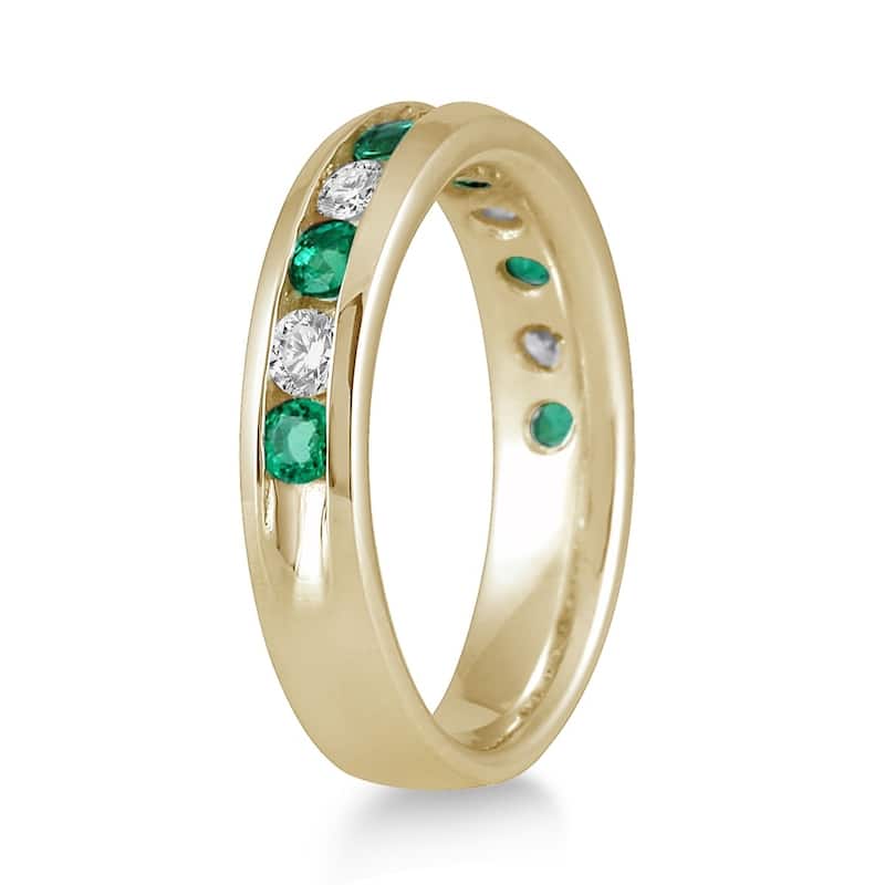 3/4 Carat Emerald and Diamond Band in 14k Yellow Gold