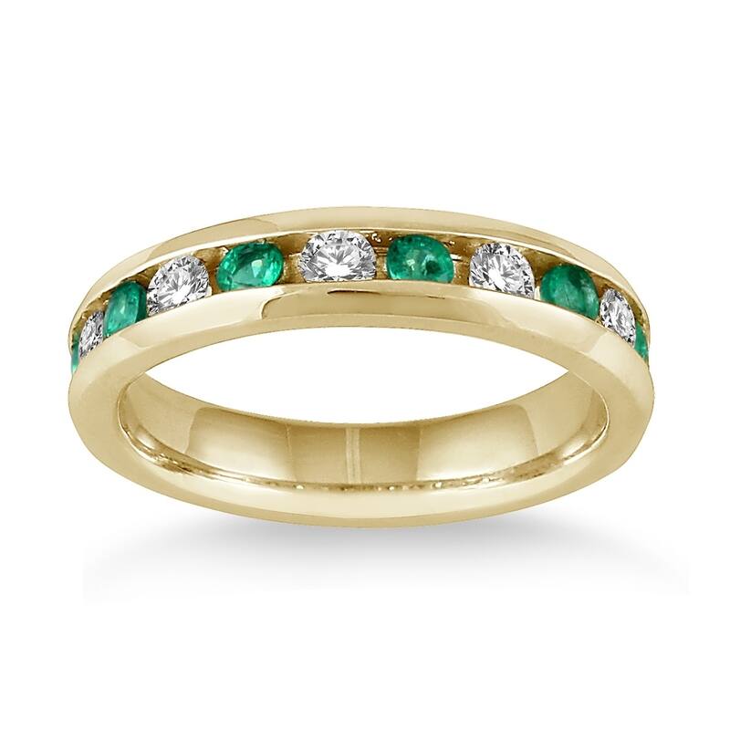 3/4 Carat Emerald and Diamond Band in 14k Yellow Gold