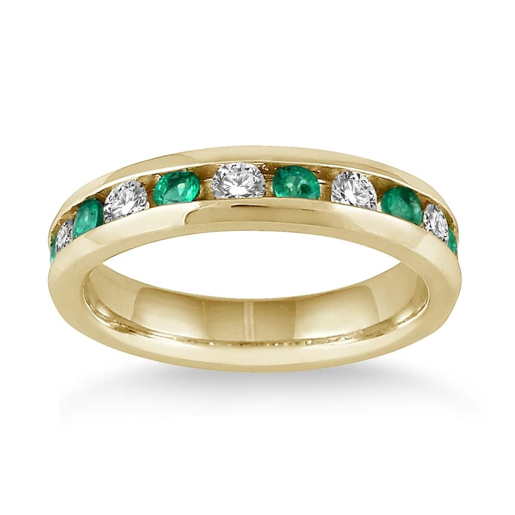 3/4 Carat Emerald and Diamond Band in 14k Yellow Gold