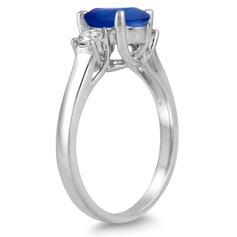 1.55 Carat Sapphire and Diamond Three Stone Ring in 14K White Gold