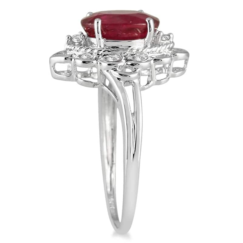 2.50 Carat Oval Ruby and Diamond Engraved Ring in 10K White Gold