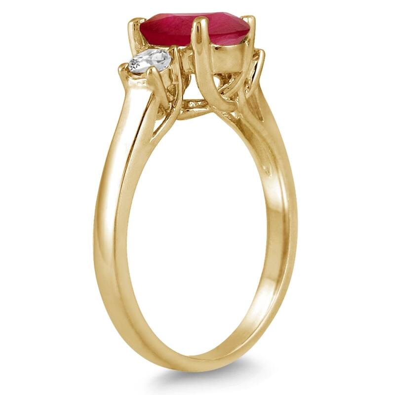 1.35 Carat Ruby and Diamond Three Stone Ring in 14K Yellow Gold