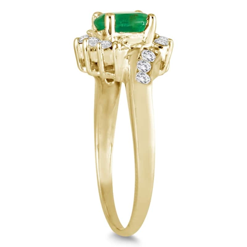 1 Carat Emerald and Diamond Flower Twist Ring in 14K Yellow Gold