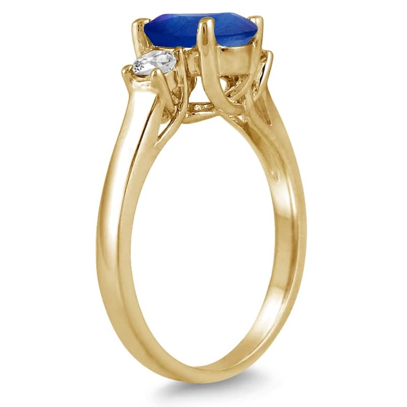 1.35 Carat Sapphire and Diamond Three Stone Ring in 14K Yellow Gold