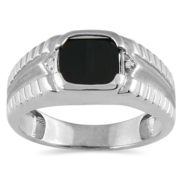 Men's Onyx and Diamond Ring in 10K White Gold