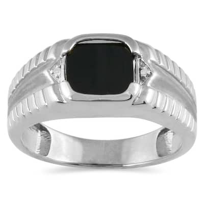 Men's Onyx and Diamond Ring in 10K White Gold