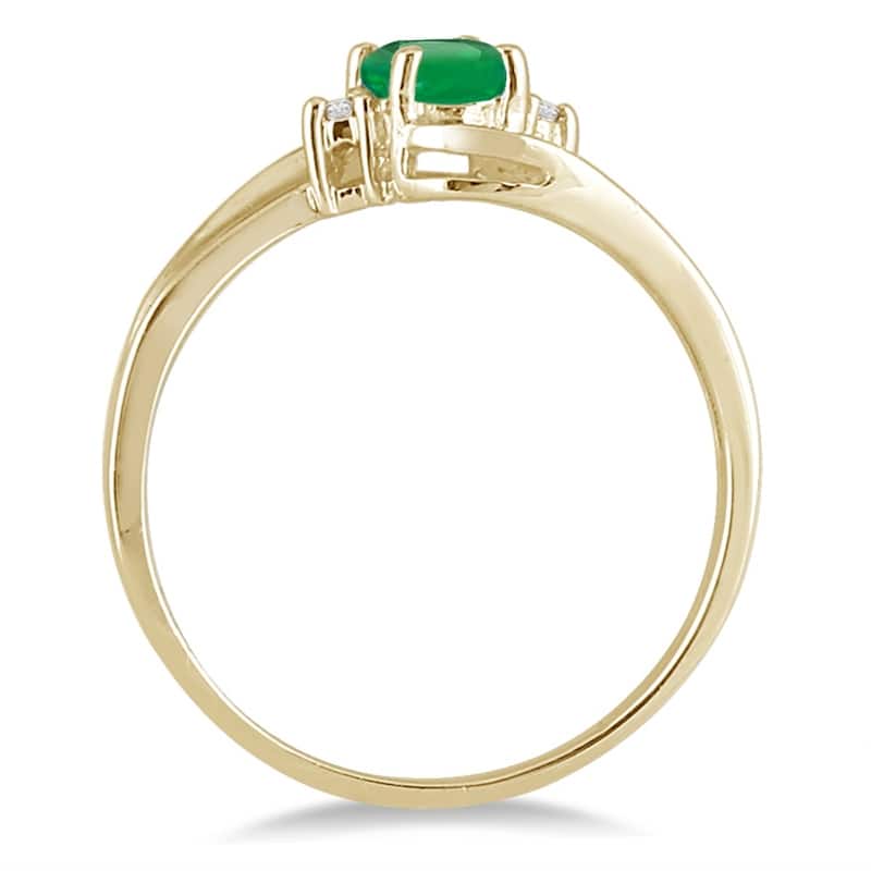 Emerald Gemstone and Diamond Wave Ring 14k Yellow Gold