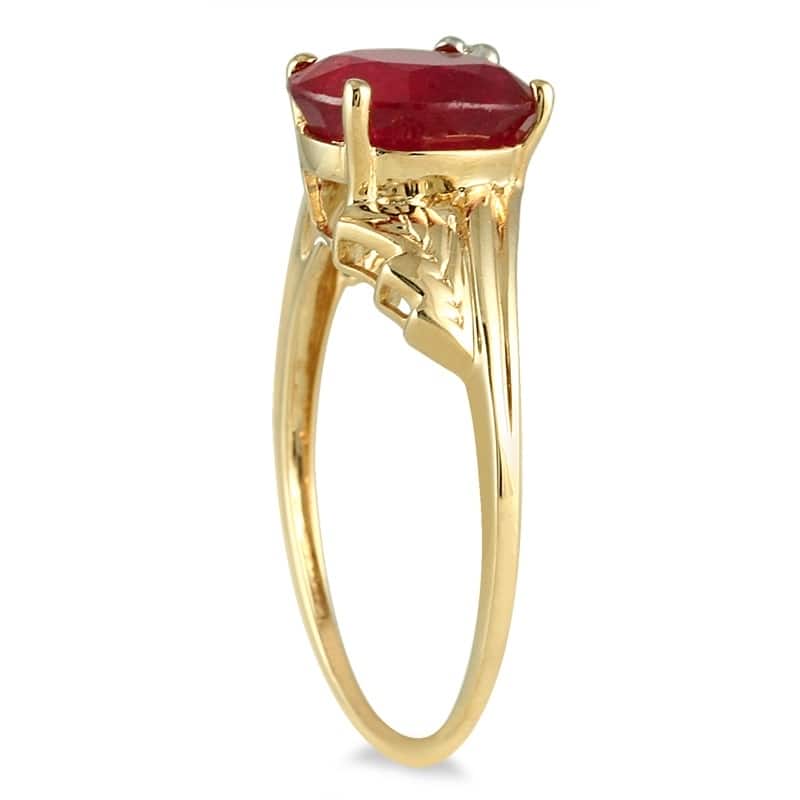 2.50 Carat Oval Ruby and Diamond leaf Ring in 10K Yellow Gold