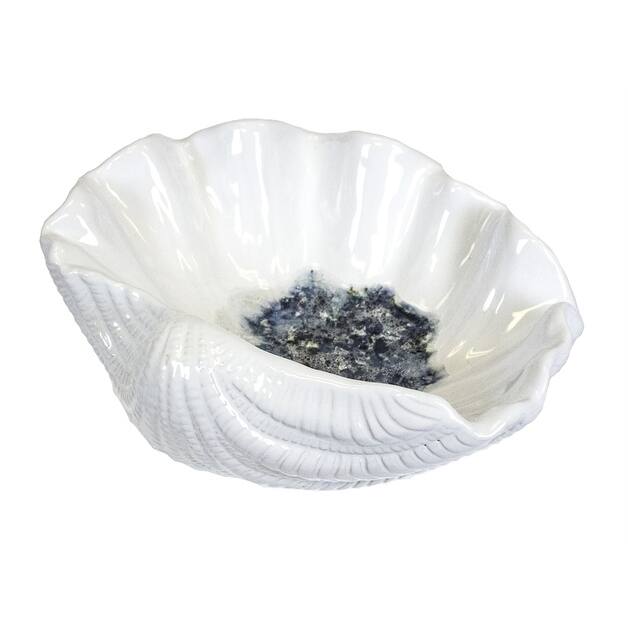 Sagebrook Home 11897 Decorative Ceramic Shell Decor, White/Blue Ceramic, 12 x 10.25 x 4 Inches