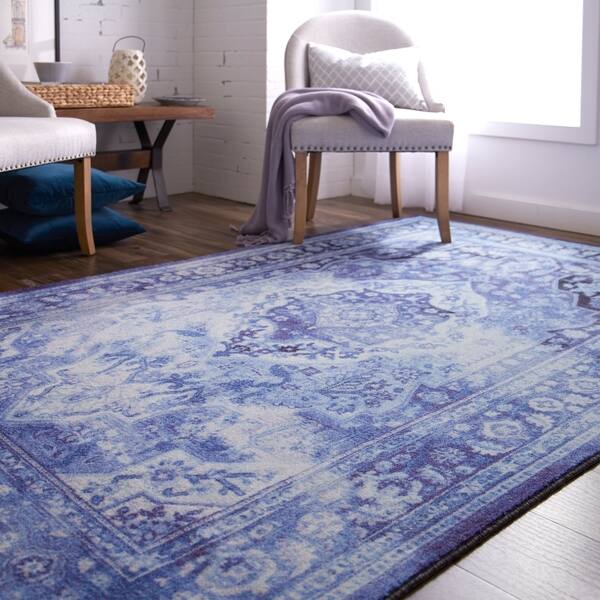 The Curated Nomad Kavanur Blue/ Purple Traditional Distressed Area Rug