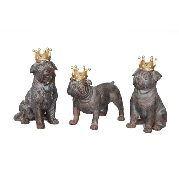 Sagebrook Home AR10431-02 Dogs W/ Crowns, Rust Polyresin, 4 x 2.75 x 6 Inches (Set of 3)