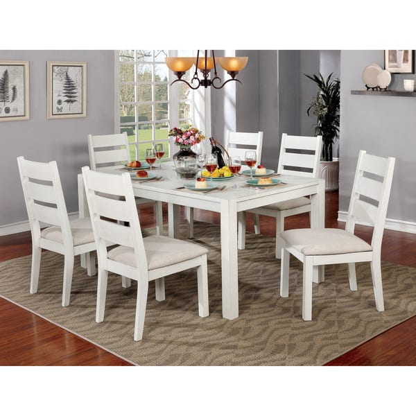 Furniture Of America Ferc Rustic White Fabric Dining Chairs Set Of 2 On Sale Overstock 21394376