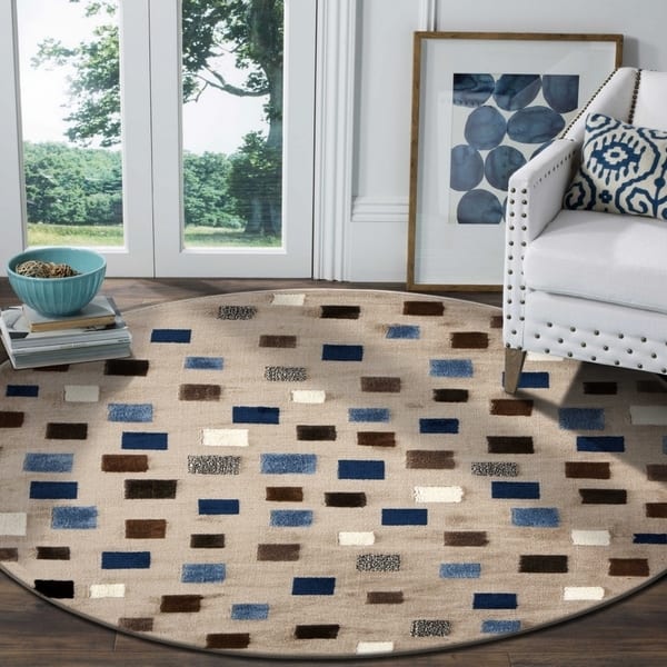 slide 2 of 8, Sevita Whimsical Dashing Squares Light Blue Kids Area Rug ( 4'8" Round ) - 4'8" Round