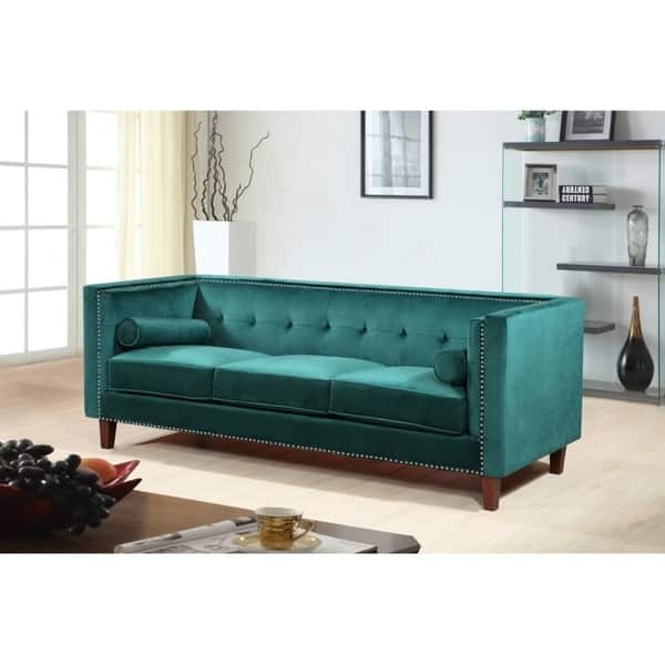 Kittleson Classic Upholstered Nailhead Chesterfield 2 Piece Living Room Set Blue On Sale Overstock 21405730