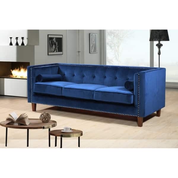 Kittleson Classic Upholstered Nailhead Chesterfield 2 Piece Living Room Set Blue On Sale Overstock 21405730