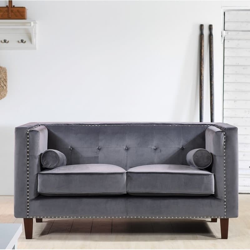 Kittleson Classic Nailhead Chesterfield Loveseat - Blue - Grey