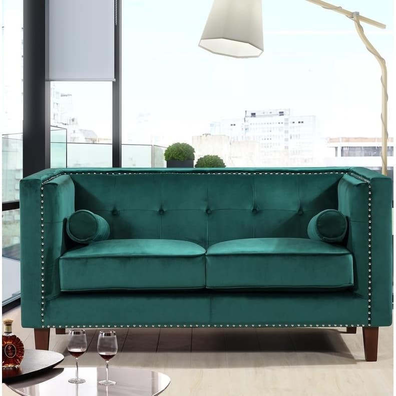 Kittleson Classic Nailhead Chesterfield Loveseat - Blue - Green