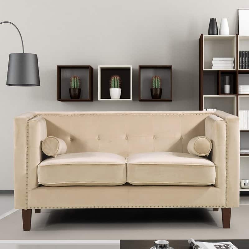Kittleson Classic Nailhead Chesterfield Loveseat - Blue - Cream