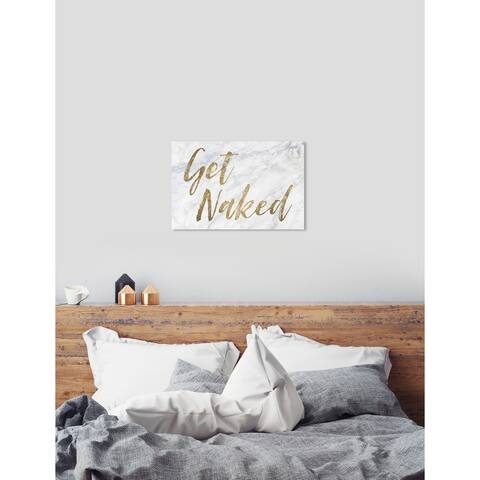 Oliver Gal 'Get Naked - Bathroom' Typography and Quotes Wall Art Canvas Print - Gold, White