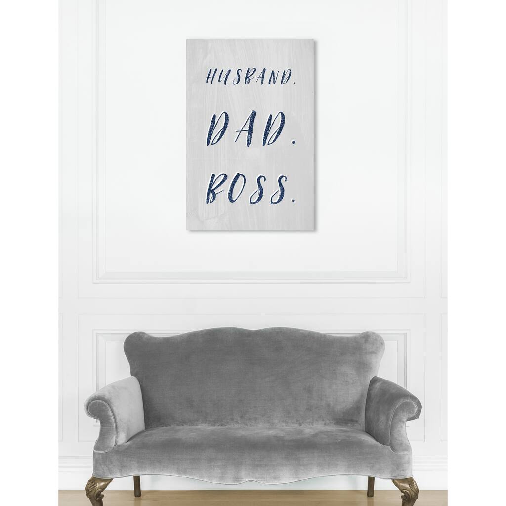 Oliver Gal 'Husband Dad Boss' Typography and Quotes Wall Art Canvas Print - Blue, Gray