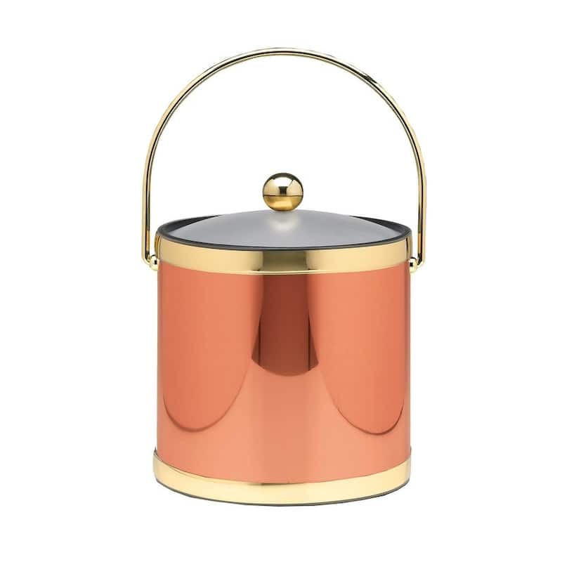 Mylar Polished Copper & Brass 3 Qt Ice Bucket W/ Bale Handle, Lucite Cover W/ Round Knob