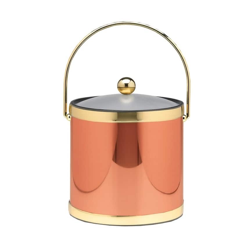 Mylar Polished Copper & Brass 3 Qt Ice Bucket W/ Bale Handle, Lucite Cover W/ Round Knob