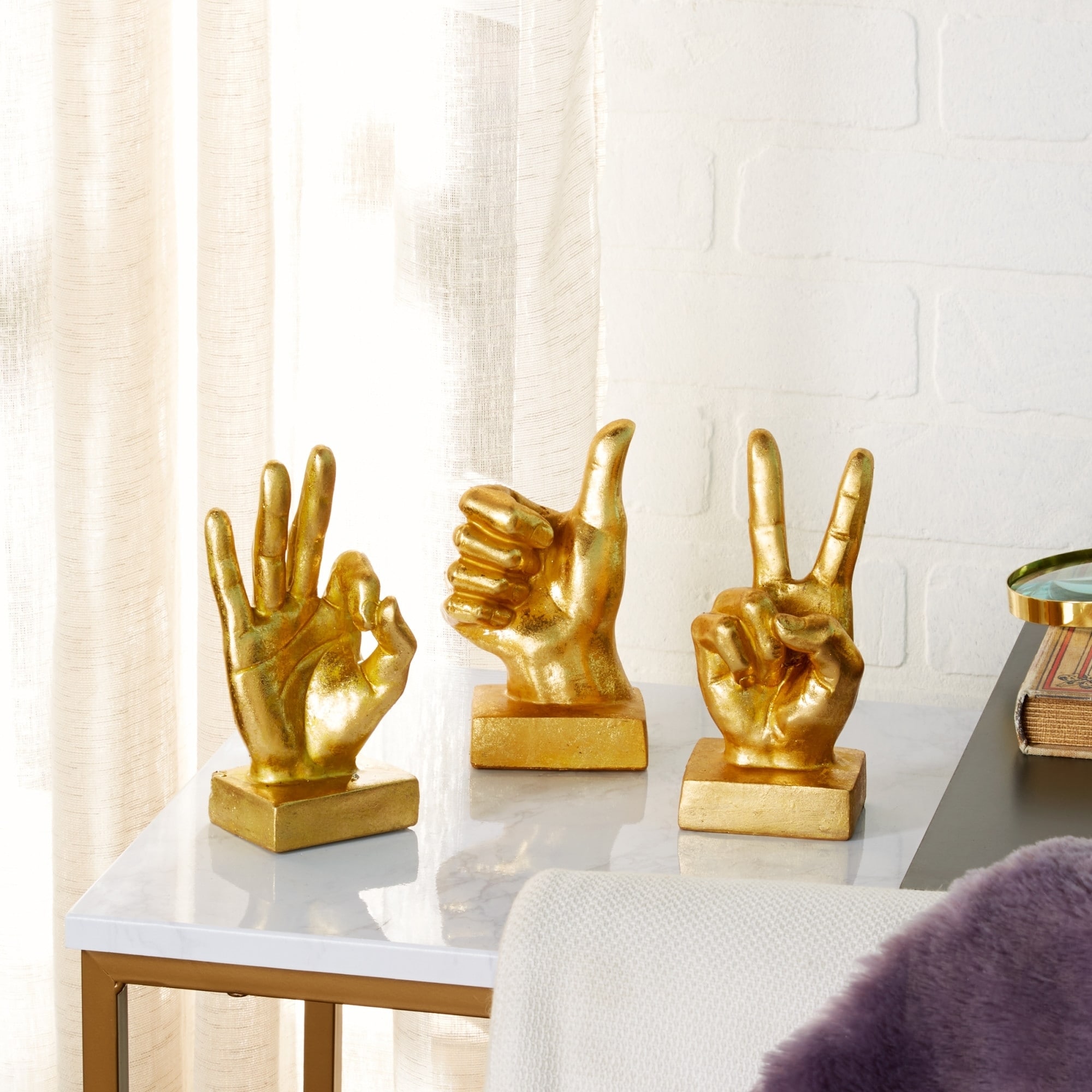 Shop Gold Hand Sculptures W Thumbs Up Peace Sign Ok Gestures