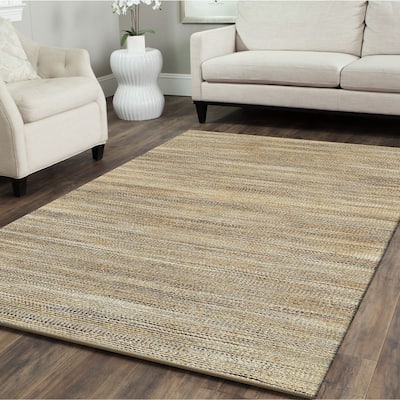 Sevita Organic Jute Geometric Area Rug, Tan and Muted Blue - 5' x 7'9"