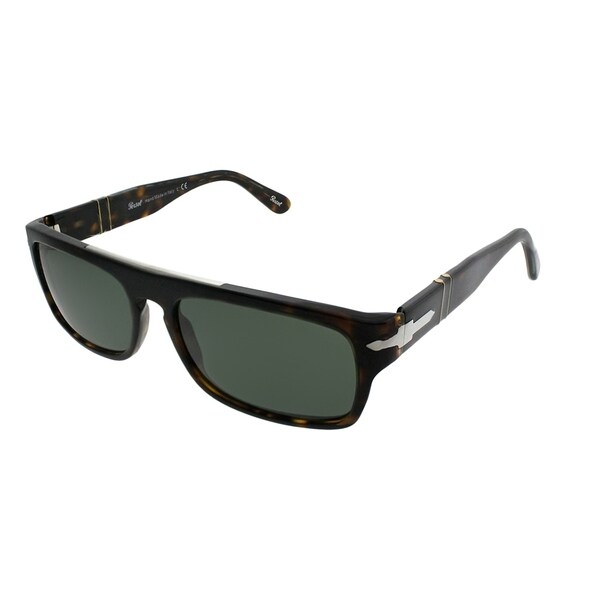 Persol Rectangle PO 2912S 194/31 Unisex Havana Frame Green Lens Sunglasses