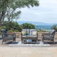 Corvus Vasconia Outdoor 4-piece Brown Wicker Sofa Set with Sunbrella Pillows
