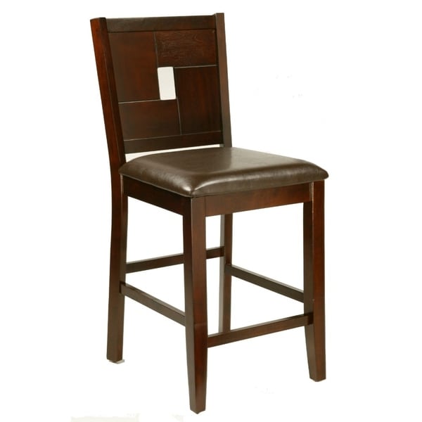 Counter Height Pub Chair With Leather Upholstery Set Of 2 Brown