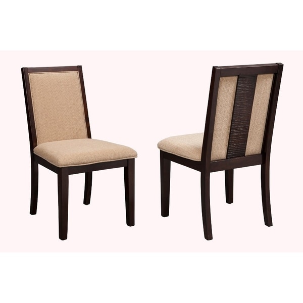 Wooden Side Chairs With Padded Seat And Back Set Of 2 Brown And Beige