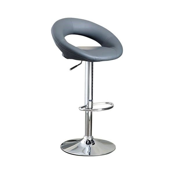 Leather & Metal Bar Stool, With Adjustable Height, Pack Of 2, Gray